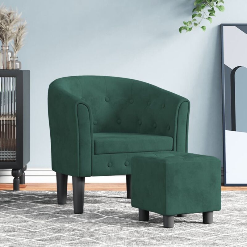 Fauteuil avec repose-pied vert foncé velours Vidaxl
