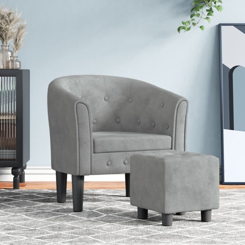 Fauteuil avec repose-pied gris clair velours Vidaxl