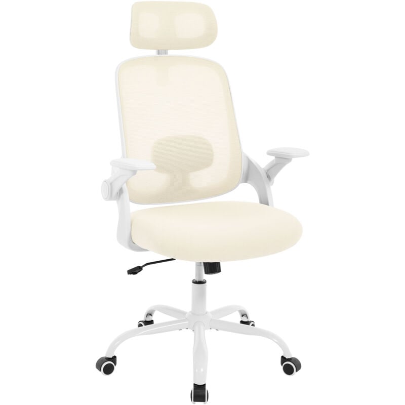 Woltu - Fauteuil de Pivotant Chaise de Bureau Ergonomique, Accoudoir Pliable, Hauteur Réglable, Beige