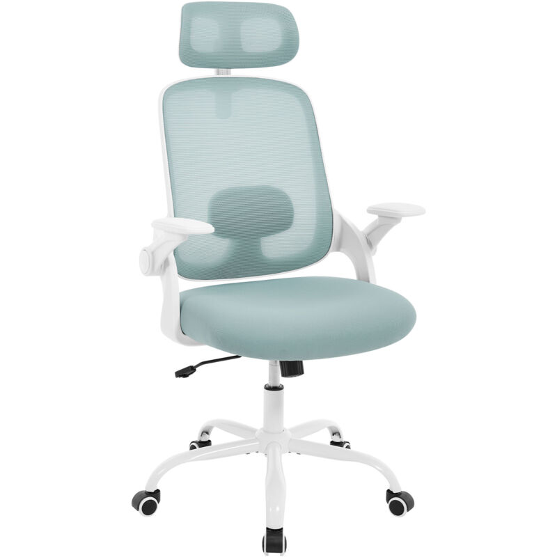 Woltu - Fauteuil de Pivotant Chaise de Bureau Ergonomique, Accoudoir Pliable, Hauteur Réglable, Bleu