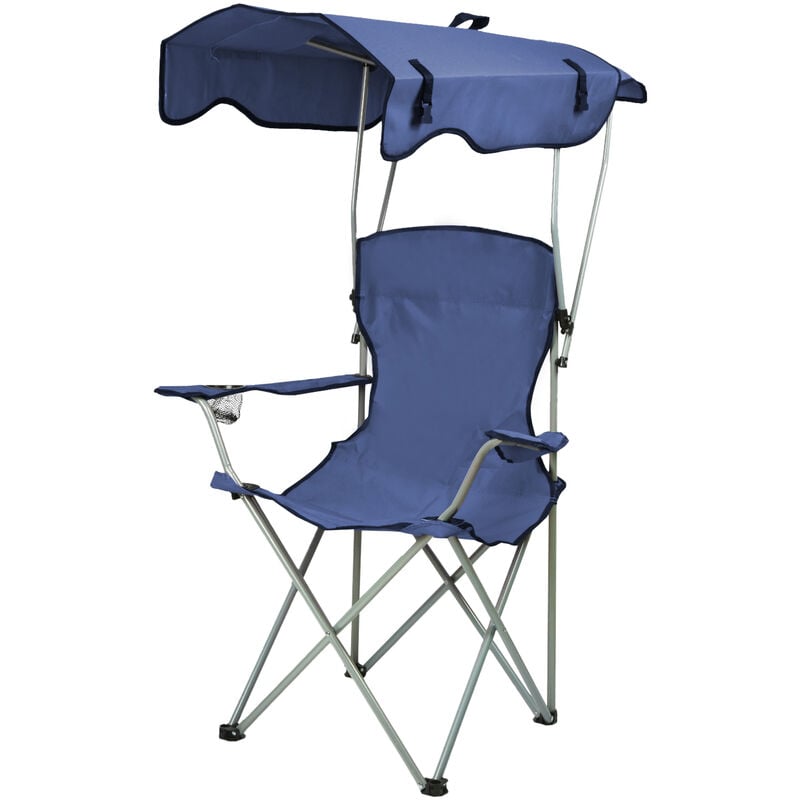 Fauteuil de plage chaise de plage chaise de camping chaise de pêche chaise pliante pliante accoudoirs portable avec parapluie avec Porte-gobelet bleu