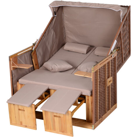 Fauteuil de plage pour 2 personnes, dossier inclinable, beige, 118 x 79 x 160 cm