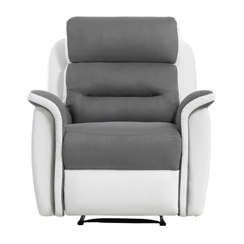Fauteuil de Relaxation 1 place en Microfibre et Simili léon - Blanc et gris