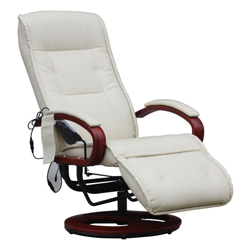 Fauteuil de relaxation avec fonction massage en 8 points 3 niveaux d'intensité en cuir crème 040006380