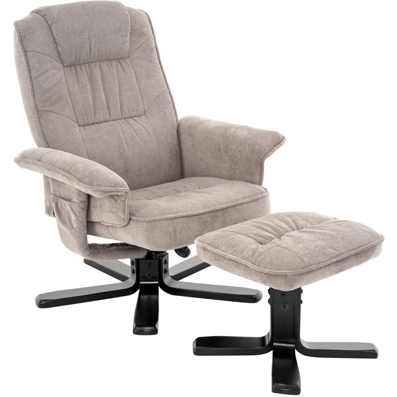 Fauteuil de relaxation avec repose-pieds charly, en tissu beige/noir