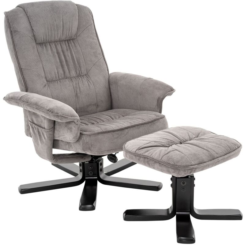 Fauteuil de relaxation avec repose-pieds charly, en velours côtelé gris clair/noir