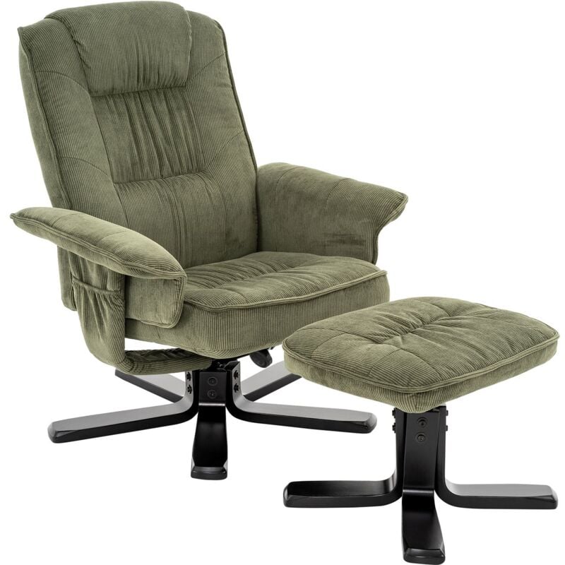 Fauteuil de relaxation avec repose-pieds charly, en velours côtelé vert/noir