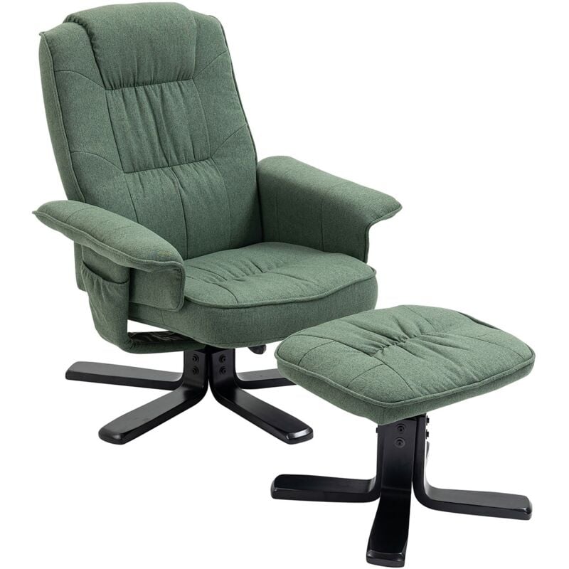 Fauteuil de relaxation avec repos-pieds charly, en tissu vert et pieds noirs