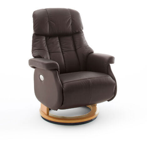 Fauteuil de relaxation électrique en cuir marron et naturel - LUMOS