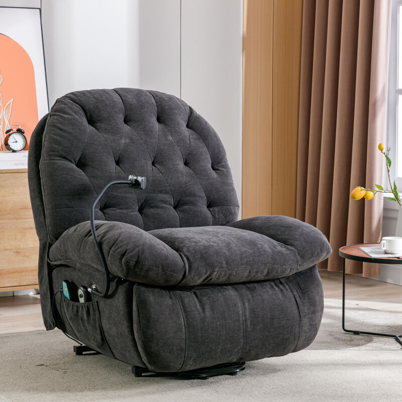 Okwish - Fauteuil de relaxation électrique en tissu avec support pour téléphone portable, fauteuil tv avec fonction inclinable, fonction massage,