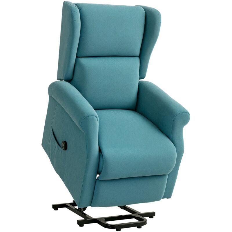 Homcom - Fauteuil de relaxation électrique fauteuil releveur inclinable avec repose-pied ajustable lin bleu