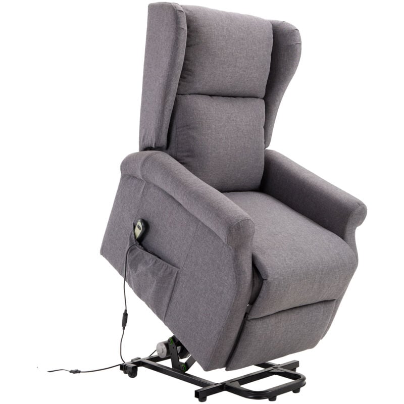 Homcom - Fauteuil de relaxation électrique fauteuil releveur inclinable avec repose-pied ajustable lin gris chiné