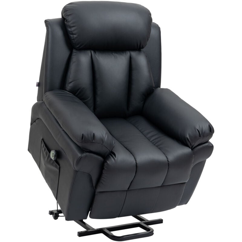 Homcom - Fauteuil releveur inclinable avec repose-pied ajustable - fauteuil de relaxation électrique - revêtement synthétique noir