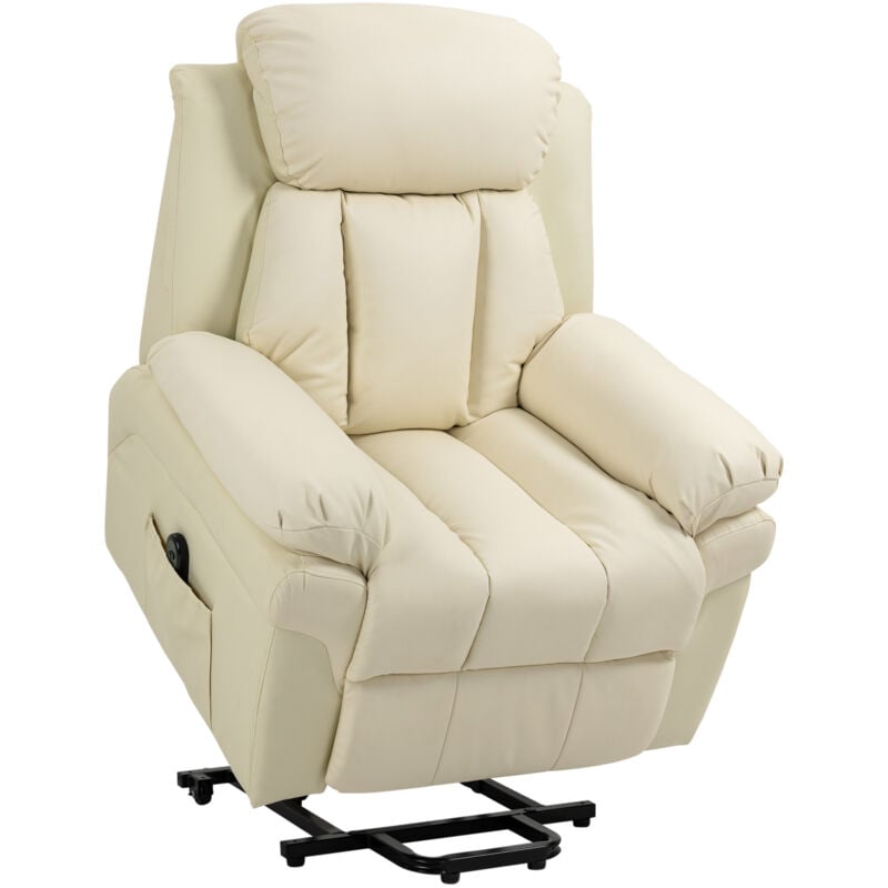 Homcom - Fauteuil releveur inclinable avec repose-pied ajustable - fauteuil de relaxation électrique - revêtement synthétique crème
