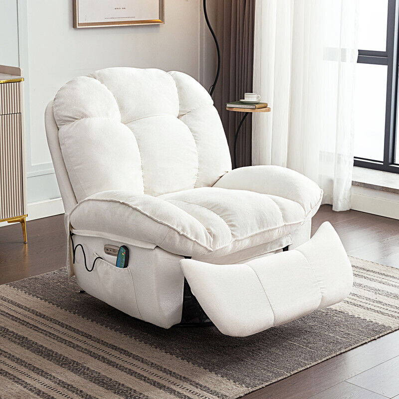 Fauteuil de relaxation électrique pivotant avec fonction massage et chauffage, avec port de charge usb et Type-C, Blanc - Dyhome
