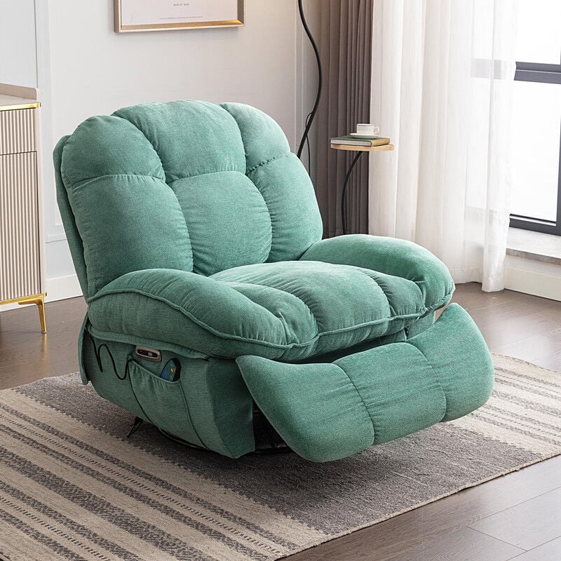Fauteuil de relaxation électrique pivotant avec fonction massage et chauffage, avec port de charge usb et Type-C, Vert - Dyhome
