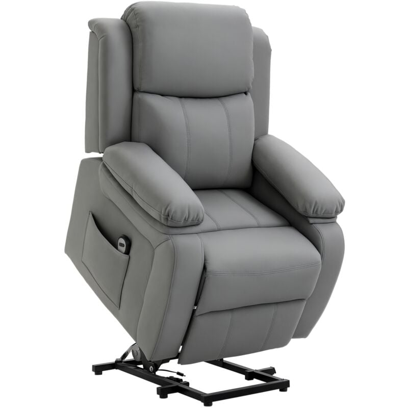 Homcom - Fauteuil de relaxation électrique fauteuil releveur inclinable repose-pied ajustable revêtement synthétique gris