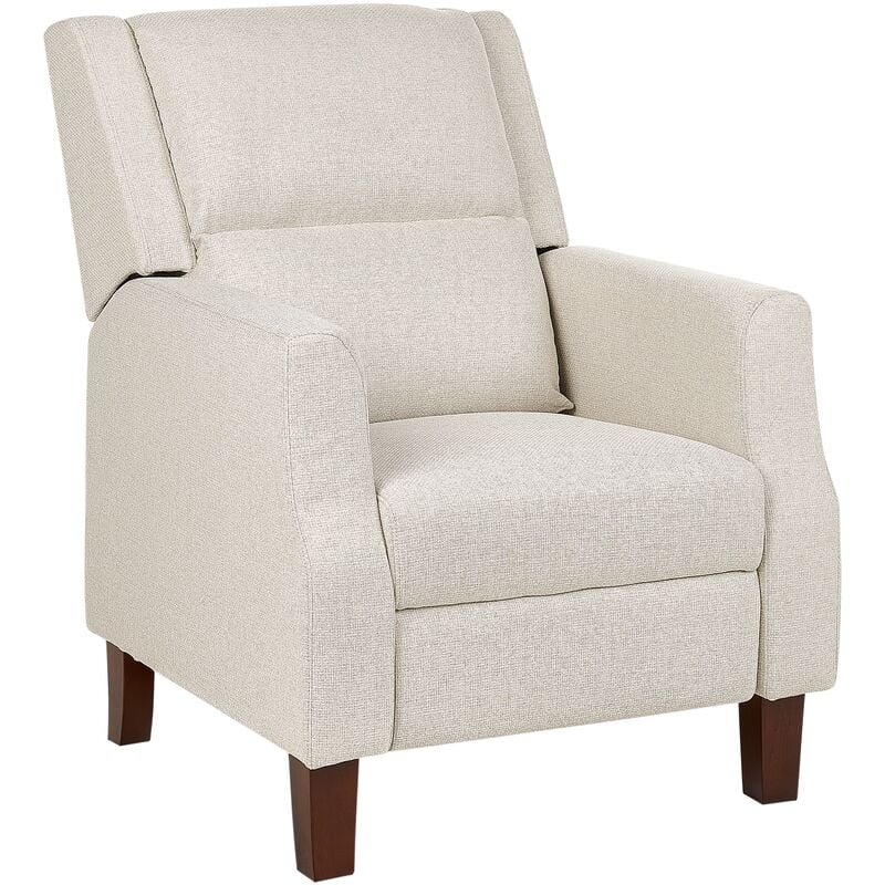 fauteuil de relaxation en tissu beige bois d'hévéa d'eucalyptus et contreplaqué rembourré egersund - bois foncé
