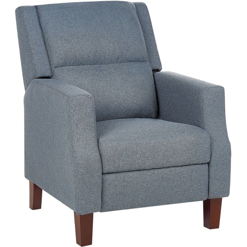 Beliani - Fauteuil de Relaxation en Tissu Bleu et Bois d'Hévéa d'Eucalyptus et Contreplaqué Rembourré Egersund