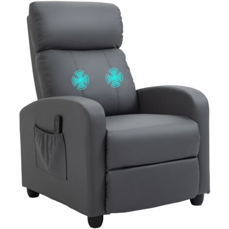 HOMCOM Fauteuil de relaxation et massage inclinaison dossier repose-pied réglable revêtement synthétique gris