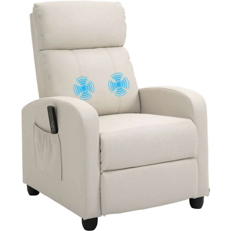 Homcom - Fauteuil de relaxation et massage inclinaison dossier repose-pied réglable revêtement synthétique crème