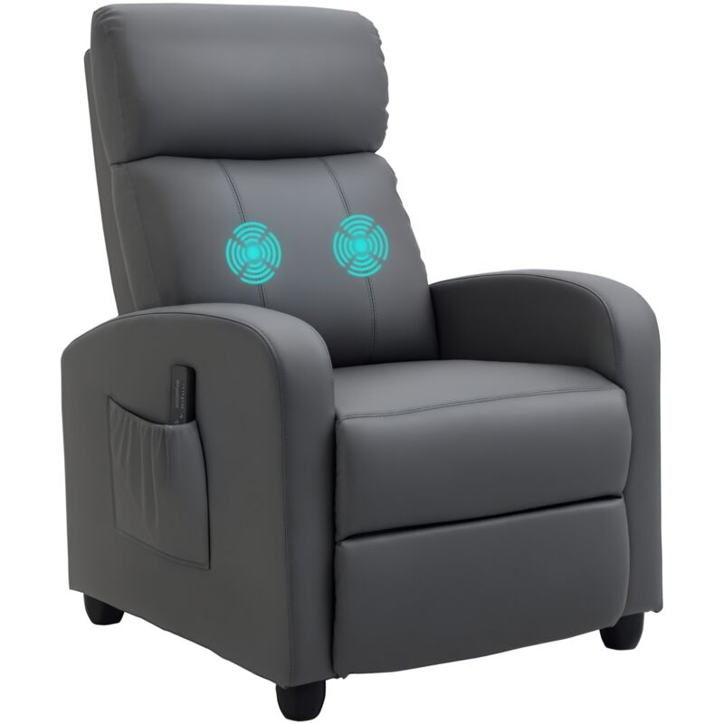Homcom - Fauteuil de relaxation et massage inclinaison dossier repose-pied réglable revêtement synthétique gris
