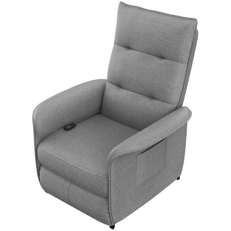 Fauteuil de relaxation inclinable électrique avec télécommande revêtu de tissu gris - Longueur 80 x Hauteur 102 x Largeur 71 cm
