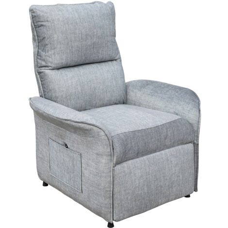 Fauteuil de relaxation inclinable électrique couleur gris clair - Longueur 80 x Hauteur 102 x Profondeur 71 cm