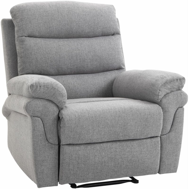 Fauteuil de relaxation inclinable manuel avec repose-pied ajustable tissu polyester aspect lin gris clair chiné
