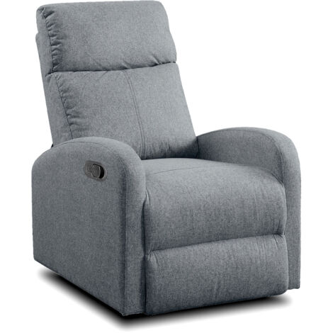 Fauteuil de relaxation inclinable manuel en tissu gris - Hauteur 95 x Longueur 95 x 97 cm