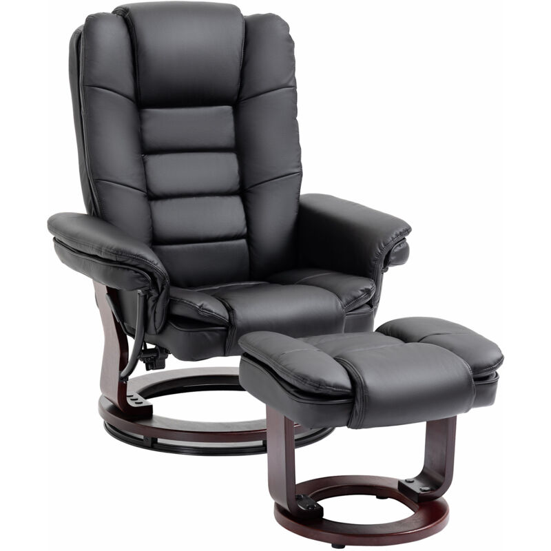 Homcom – Fauteuil relax noir avec repose-pieds – Inclinaison réglable 135° – Revêtement synthétique – Dimensions 85x82x106cm