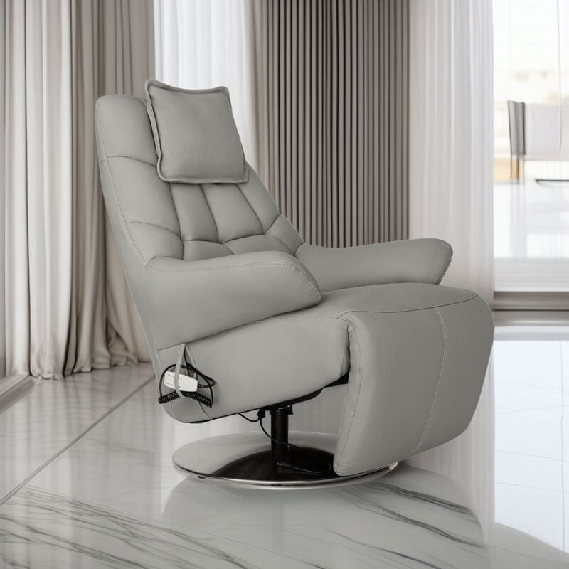 Fauteuil de relaxation électrique en cuir gris - verone