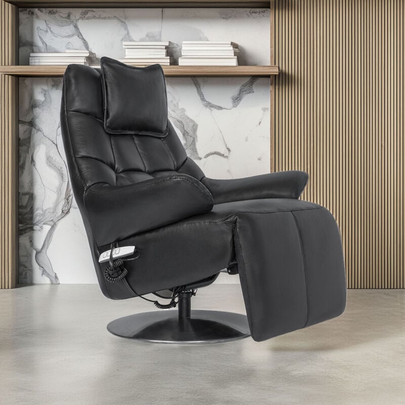 Fauteuil de relaxation électrique en cuir noir - verone
