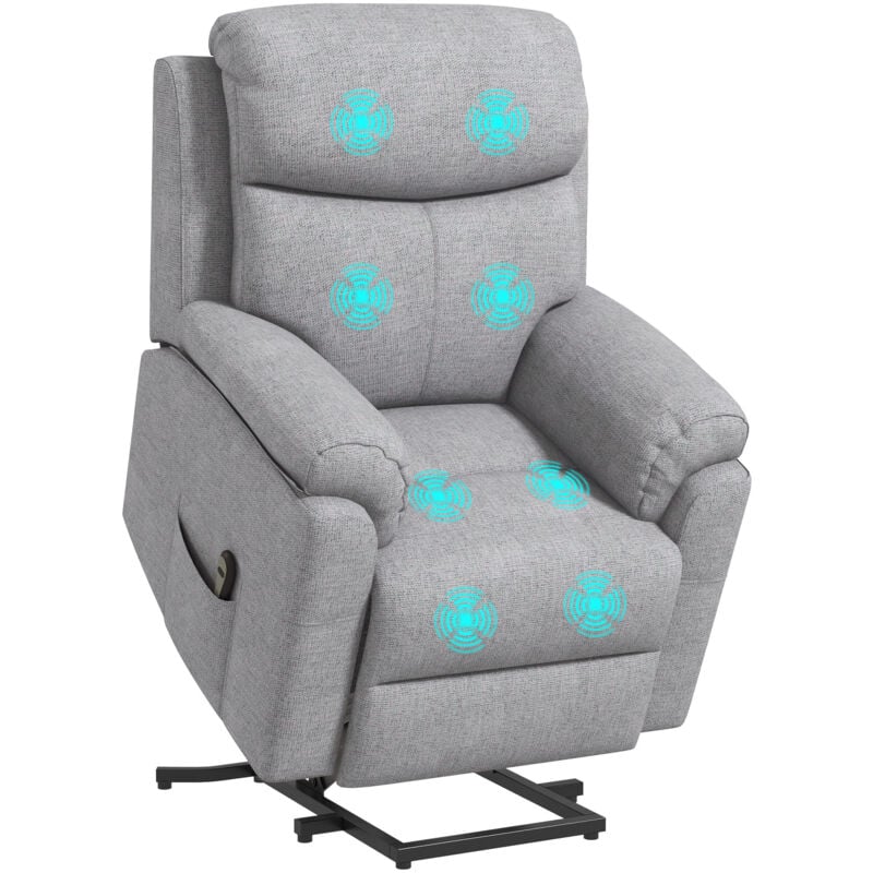 Homcom - Fauteuil de massage releveur électrique - fauteuil inclinable avec repose-pied ajustable, télécommande - tissu aspect lin gris