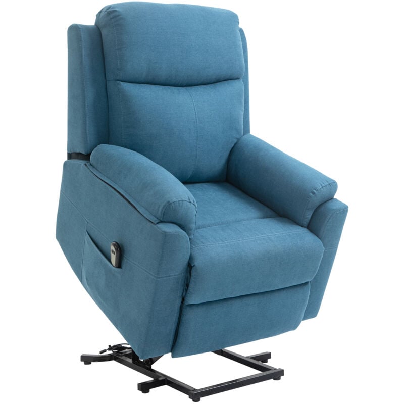 Homcom - Fauteuil de relaxation électrique - fauteuil releveur inclinable avec repose-pied ajustable et télécommande - tissu aspect lin bleu