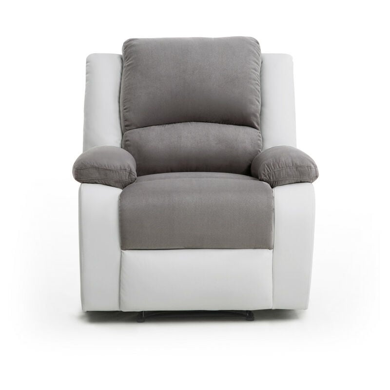 Relaxxo - Fauteuil Relaxation 1 place Microfibre et Simili leo - Blanc et Gris