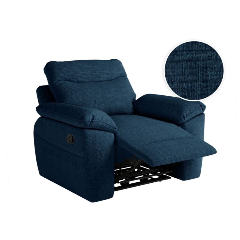 Fauteuil de relaxation manuel ROSS en tissu texturé 3D - Bleu foncé