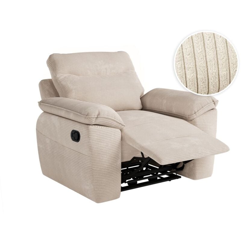 Loungitude - Fauteuil de relaxation manuel ross en velours côtelé - Beige