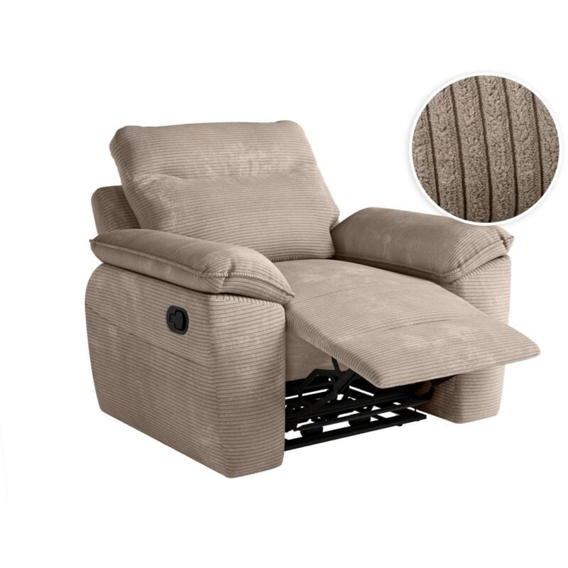 Fauteuil de relaxation manuel ROSS en velours côtelé - Taupe