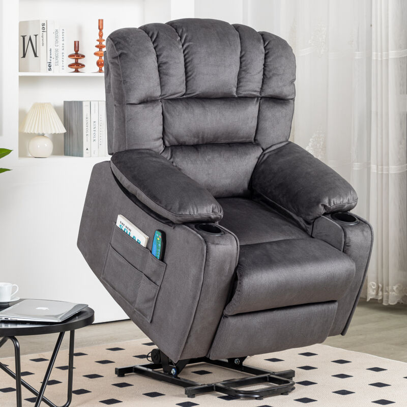 Fauteuil de relaxation massage réglable électrique pour personnes âgées,Dossier et repose-pieds ajustable,2 porte-gobelets,Gris