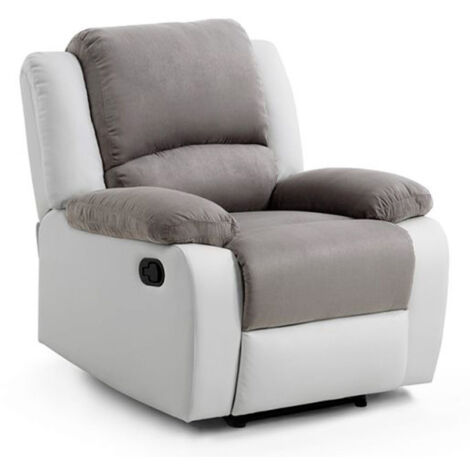 Fauteuil de Relaxation Microfibre "Polo" 96cm Gris & Blanc