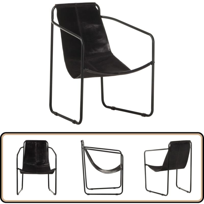Fauteuil de relaxation noir cuir véritable - Fauteuil De Relaxation - Fauteuil Vintage - Fauteuil Cuir - Chaise Relaxante - Mobilier Intérieur