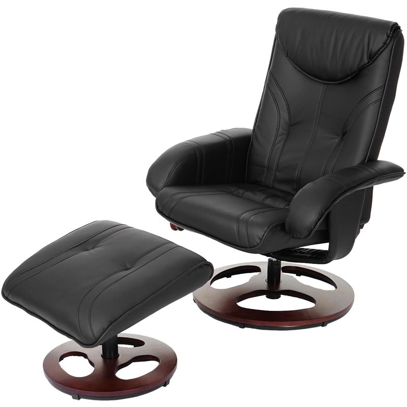 fauteuil de relaxation oxford, fauteuil de télévision avec tabouret, similicuir noir - black