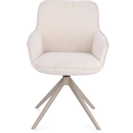 Fauteuil de repas pivotant en tissu beige et pieds taupe