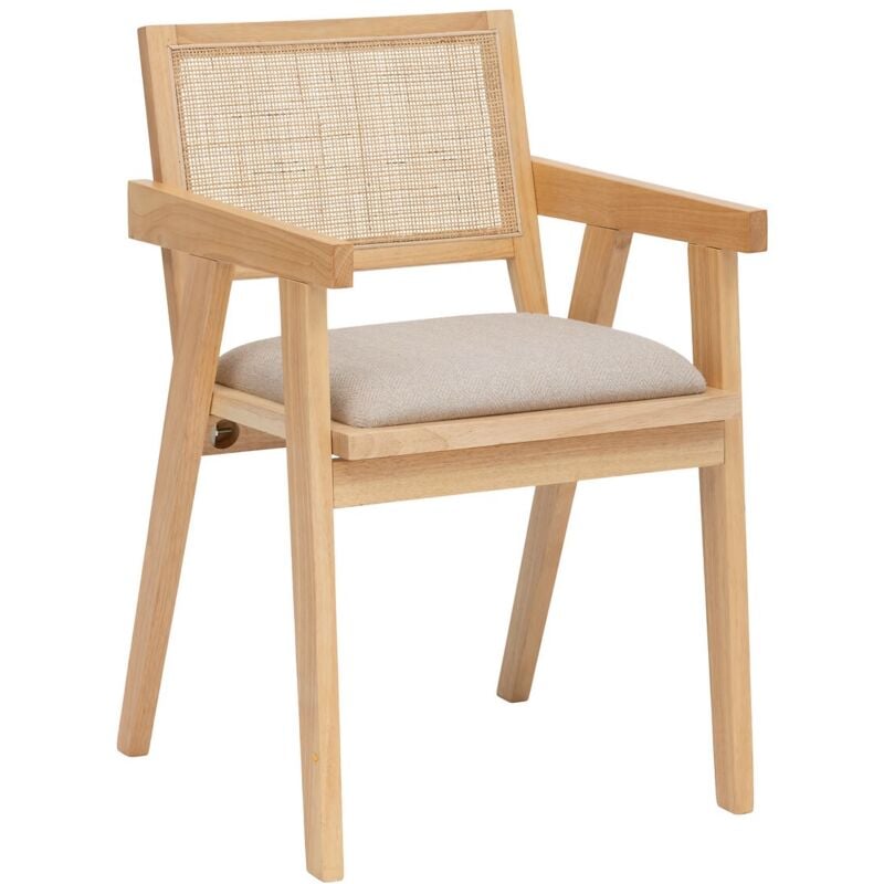 Fauteuil de salle à manger en bois hévéa coloris Beige - Longueur 50,5 x Profondeur 52,5 x Hauteur 81 cm