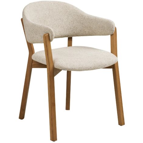 Fauteuil de salle à manger en chêne massif et tissu beige DUNKIRK