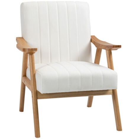 Fauteuil de salon avec accoudoirs, style scandinave, en bois et velours, blanc crème