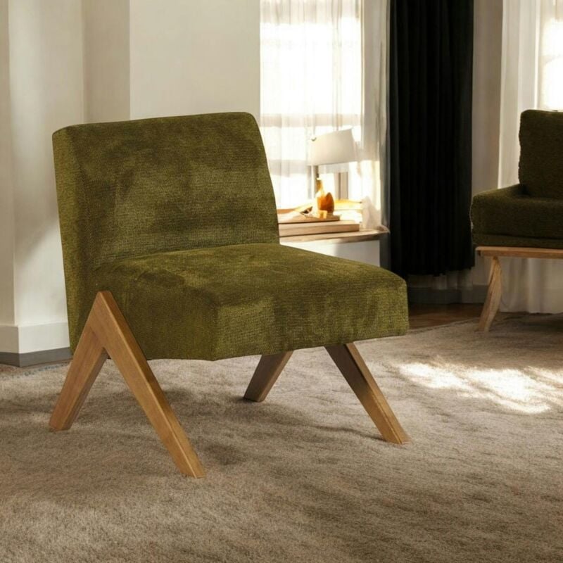 Fauteuil de salon bois et velours vert soho