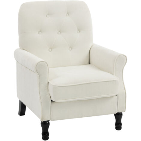 Fauteuil de salon, canapé 1 place avec assise rembourrée épaisse, coussin à ressorts, tissu en lin, 69x75x90cm, crème
