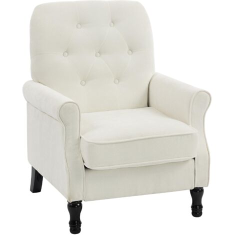 Fauteuil de salon, canapé 1 place avec assise rembourrée épaisse, coussin à ressorts, tissu en lin, 69x75x90cm, crème